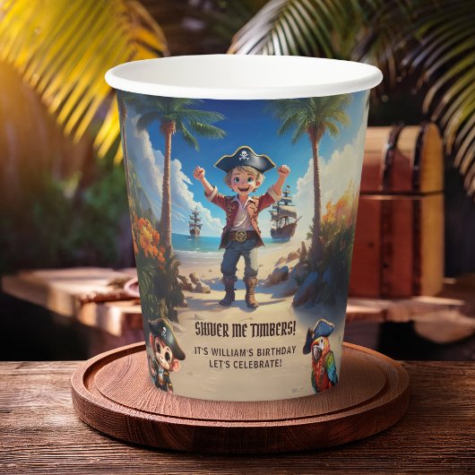Tropical Island Pirate Boy Verjaardagsfeest Papieren Bekers