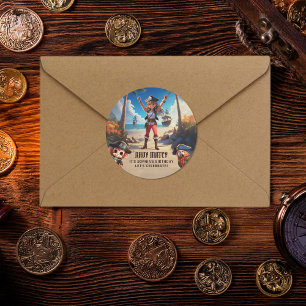 Tropical Island Pirate Girl Verjaardag Party Stick Ronde Sticker