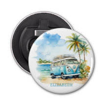 Tropical Island Retro Blue Bus