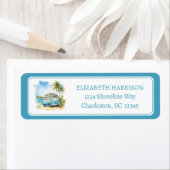 Tropical Island Retro Blue Bus Etiket (Insitu)