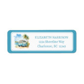 Tropical Island Retro Blue Bus  Etiket (Voorkant)