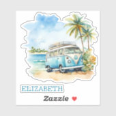 Tropical Island Retro Blue Bus Gepersonaliseerd Sticker (Vel)