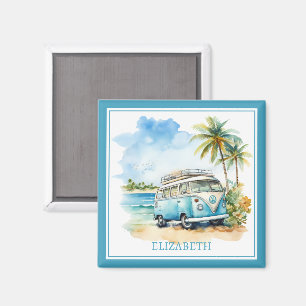 Tropical Island Retro Blue Bus Magneet