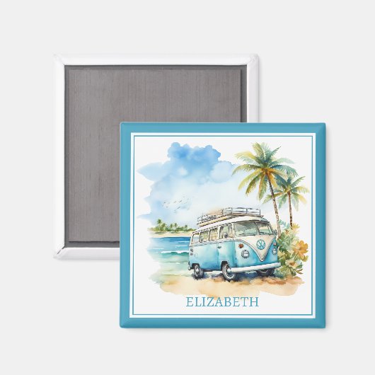 Tropical Island Retro Blue Bus Magneet (Voorkant / Achterkant)