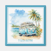Tropical Island Retro Blue Bus Magneet (Voorkant)