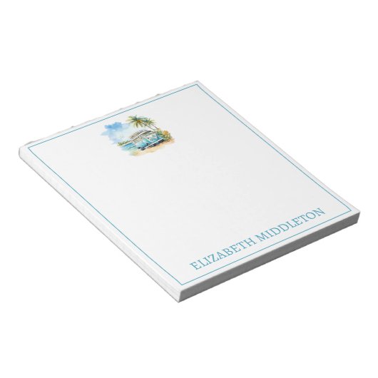 Tropical Island Retro Blue Bus Notitieblok (Schuin)