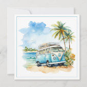 Tropical Island Retro Blue Bus  Notitiekaartje (Voorkant)
