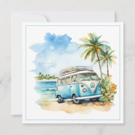 Tropical Island Retro Blue Bus  Notitiekaartje