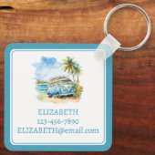 Tropical Island Retro Blue Bus Sleutelhanger (Achterkant)