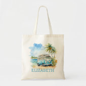 Tropical Island Retro Blue Bus  Tote Bag (Voorkant)