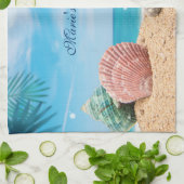 Tropical Island Seashells Turquoise Water Beach T Theedoek (Gevouwen)