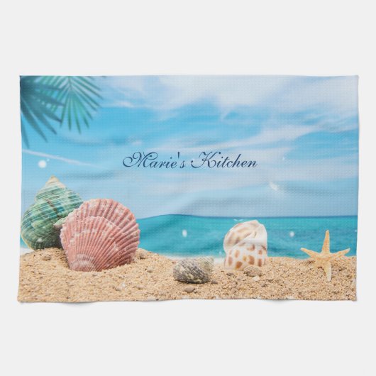 Tropical Island Seashells Turquoise Water Beach T Theedoek (Horizontaal)
