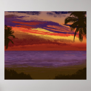 Tropical Island Sunset Digitale Kunst Poster