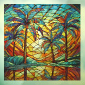 Tropical Island Sunset Glas in lood kunst Raamsticker (Vel 3)