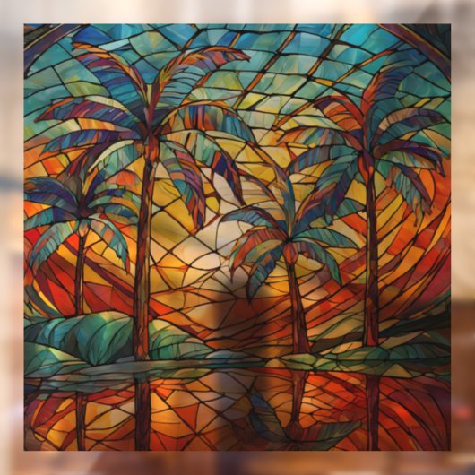 Tropical Island Sunset Glas in lood kunst Raamsticker (Vel 2)
