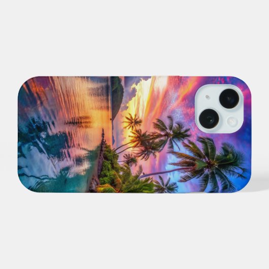 Tropical Island Sunset Landschap Telefoonhoesje iPhone 15 Case (Achterkant horizontaal)