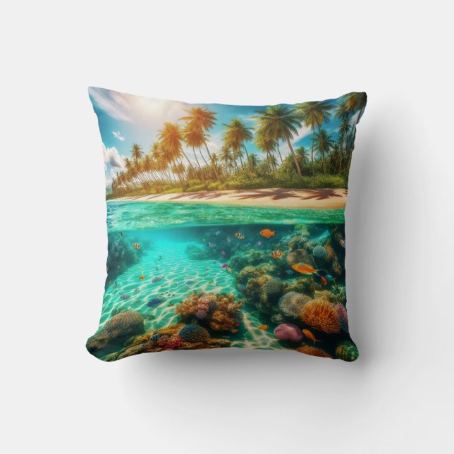 Tropical Island Underwater Beach Ocean Fish Kussen (Voorkant)