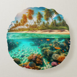 Tropical Island Underwater Beach Ocean Fish Rond Kussen