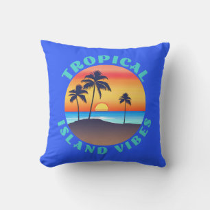 Tropical Island Vibes, zonsondergang met palmbomen Buitenkussen
