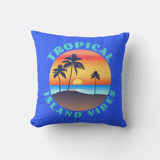 Tropical Island Vibes, zonsondergang met palmbomen Buitenkussen (Voorkant)