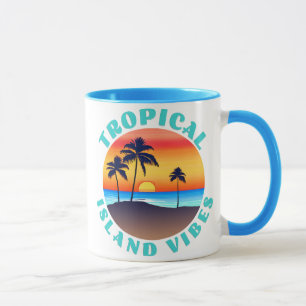 Tropical Island Vibes, zonsondergang met palmbomen Mok
