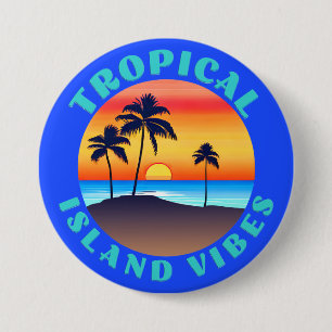 Tropical Island Vibes, zonsondergang met palmbomen Ronde Button 7,6 Cm
