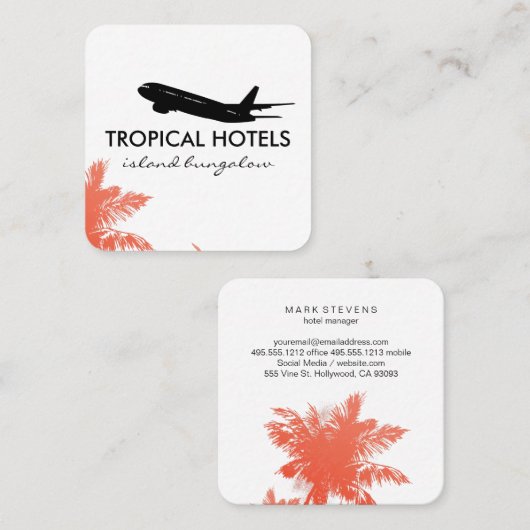 Tropical Island Vliegtuig Icon Travel Agent Vierkante Visitekaartje (Voorkant / Achterkant)