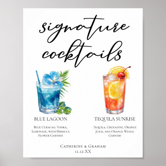 Tropical Island Wedding Signature Cocktails Menu Poster (Voorkant)