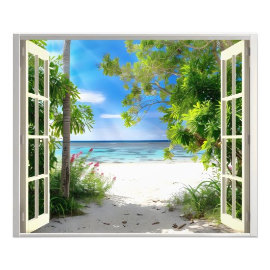 Tropical Island Window Uitzicht Foto Afdruk (Voorkant)