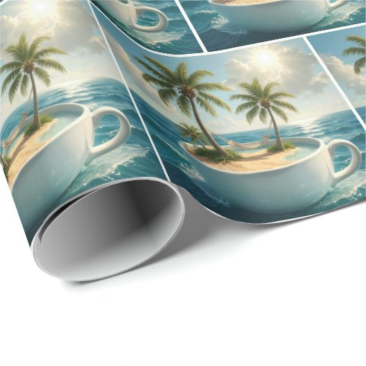 Tropical Island With Hammock in a Teacup Cadeaupapier (Rol Hoek)