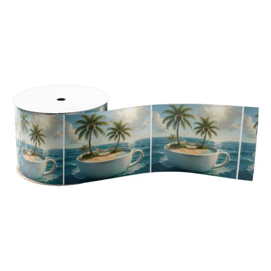 Tropical Island With Hammock in a Teacup Grosgrain Lint (Spoel)