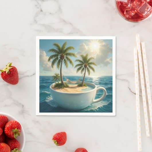 Tropical Island With Hammock in a Teacup Servet (Insitu)