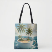 Tropical Island With Hammock in a Teacup Tote Bag (Voorkant)