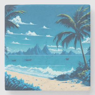 Tropical Island Zomer Blauwe Oceaan Strand Vibes Stenen Onderzetter