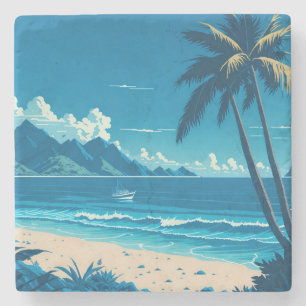 Tropical Island Zomer Blauwe Oceaan Strand Vibes Stenen Onderzetter