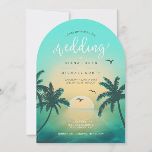 Tropical Isle Sunrise Huwelijk Blauwgroen L2 Boog  Kaart (Voorkant)