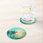 Tropical Isle Sunrise Mr & Mrs Blauwgroen ID581 Ronde Kartonnen Onderzetter (Insitu)