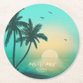 Tropical Isle Sunrise Mr & Mrs Blauwgroen ID581 Ronde Kartonnen Onderzetter (Voorkant)