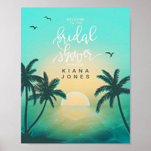 Tropical Isle Sunrise Vrijgezellenfeest Blauwgroen Poster (Voorkant)