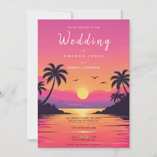 Tropical Isle Sunrise Waterverf bruiloft Kaart (Voorkant)