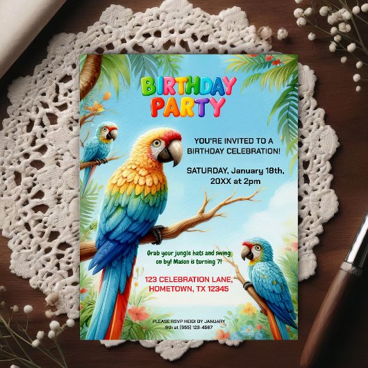 Tropical Jungle Birthday Party Invitation for Kids Briefkaart