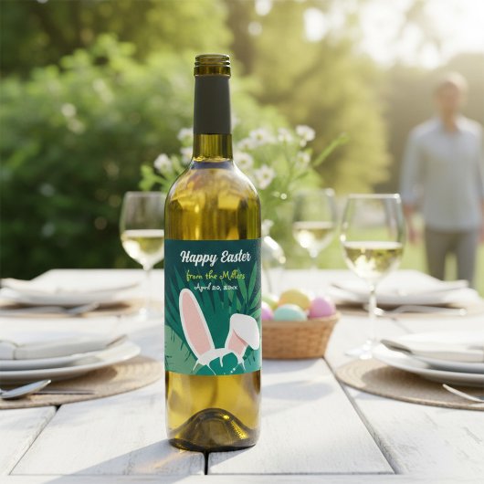 Tropical Jungle Easter Bunny Custom Wine Label Wijn Etiket