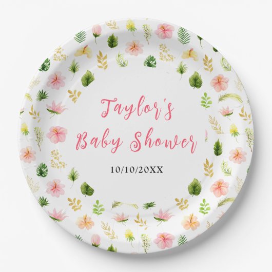 Tropical Jungle Floral Baby Shower Papieren Bordje (Voorkant)