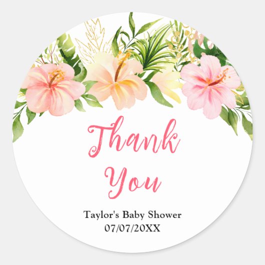 Tropical Jungle Floral Baby Shower Thank You Ronde Sticker (Voorkant)