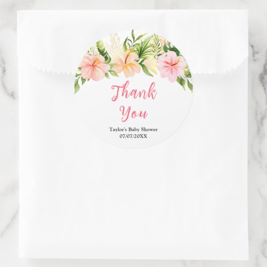 Tropical Jungle Floral Baby Shower Thank You Ronde Sticker (Tas)