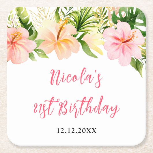 Tropical Jungle Floral Birthday Kartonnen Onderzetters (Voorkant)