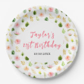 Tropical Jungle Floral Birthday Papieren Bordje (Voorkant)