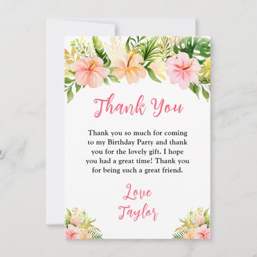 Tropical Jungle Floral Birthday Party Bedankkaart (Voorkant)