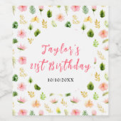 Tropical Jungle Floral Birthday Wijn Etiket (Enkel label)