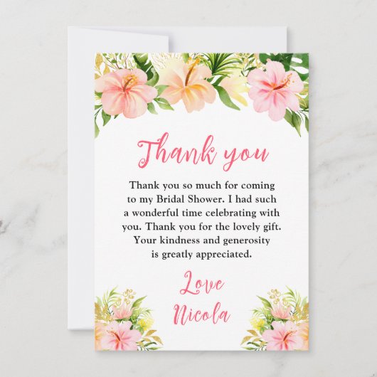 Tropical Jungle Floral Bridal Shower Bedankkaart (Voorkant)